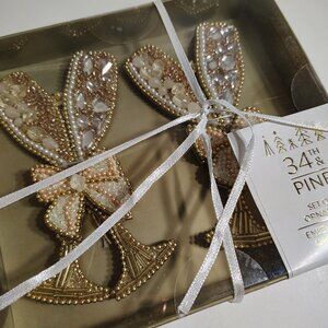 34th & Pine Ornament Set (of Two) Beaded Champagne Glasses w Bow Fly by Night